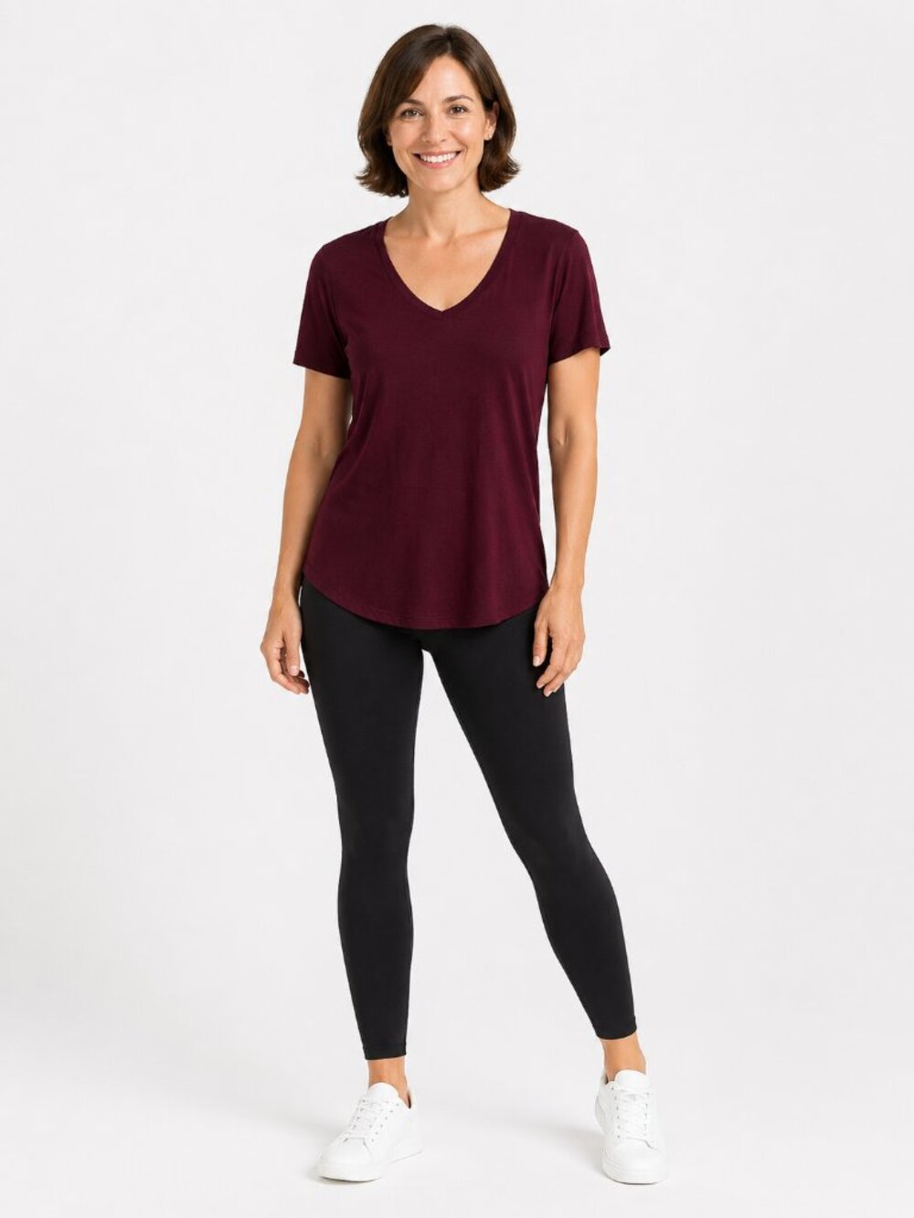 Nine West Berry Maroon V Neck Tee Shirt XS Soft Casual Top